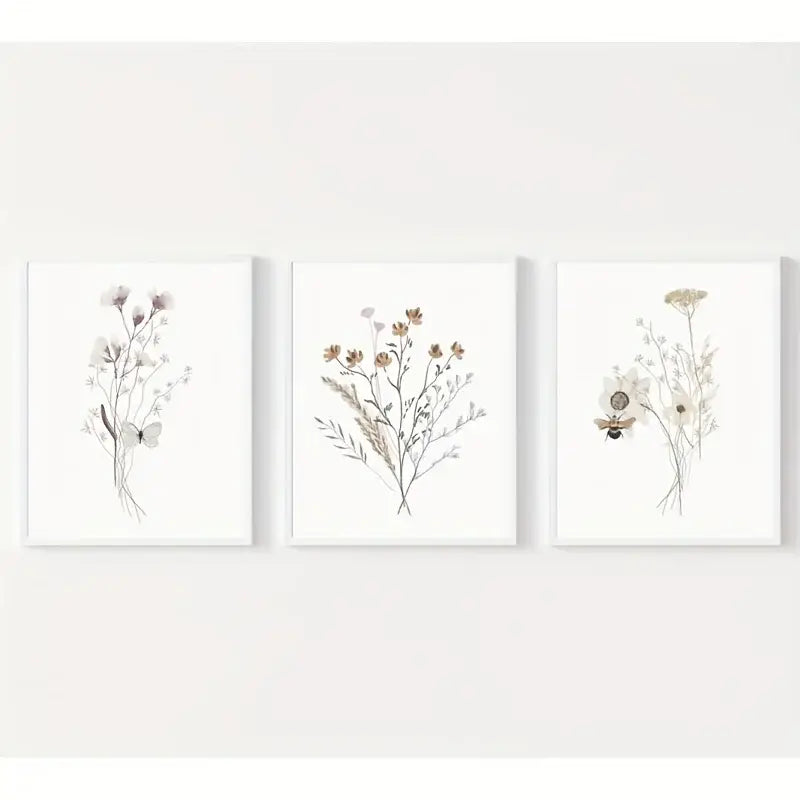 DecorBites™ Watercolor Flower Posters Set: Botanical Canvas Art