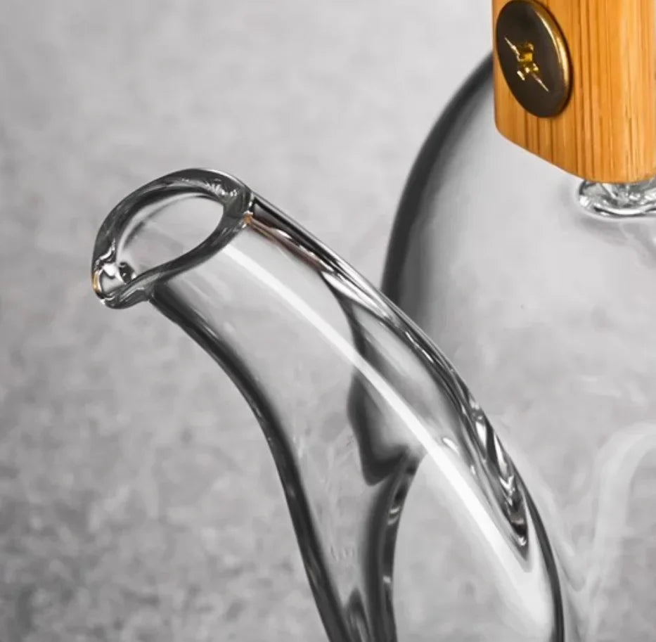 DecorBites™ Glass Tea Pot with Wooden Handle, 900ml Capacity & Absorbent Tea Towel