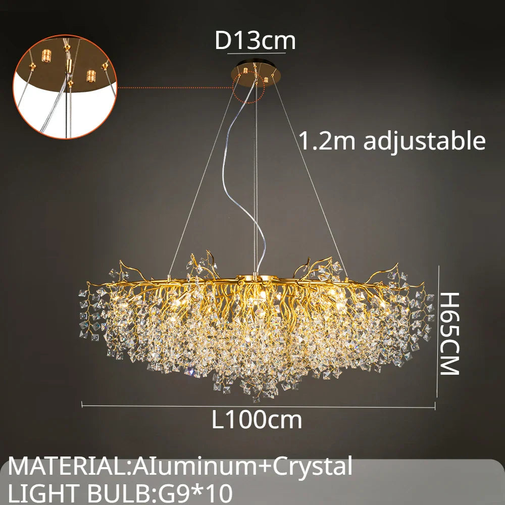 Gold Crystal Branch Chandelier G9 For Kitchen Island