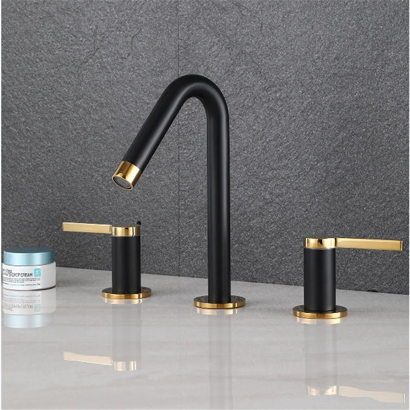 DecorBites™ Gold Basin Faucet: Black Brass Widespread Bathroom Tap with Chrome Finish