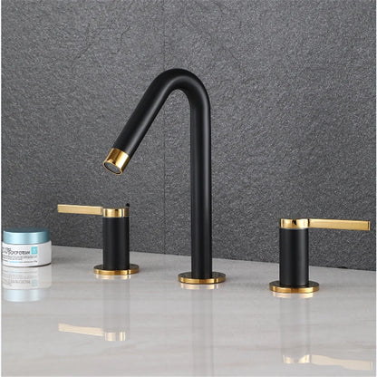 DecorBites™ Gold Basin Faucet: Black Brass Widespread Bathroom Tap with Chrome Finish