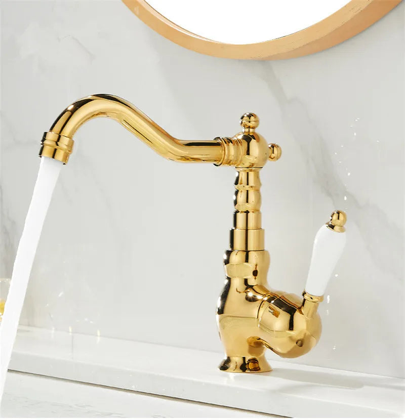 DecorBites™ Gold Basin Faucet Single Handle Bathroom Sink Tap Hot Cold Mixer Tap