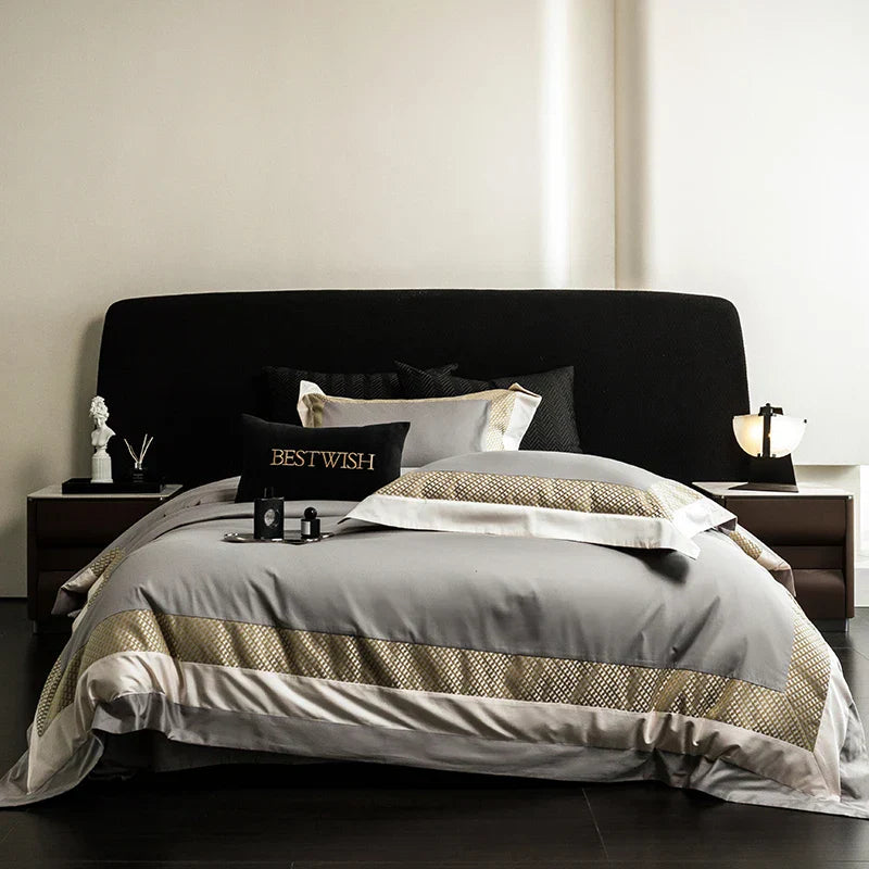 Conjunto de Ropa de Cama de Algodón Egipcio Luxe™ Decorbites - Cubrecama de Tamaño Queen King Sábana Plana Fundas de Almohada