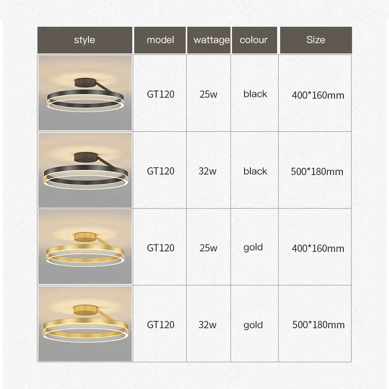 ثريا ديكوربايتس™ الدائرية باللون الأسود الذهبي: مصباح سقف بتصميم عصري لديكور المنزل