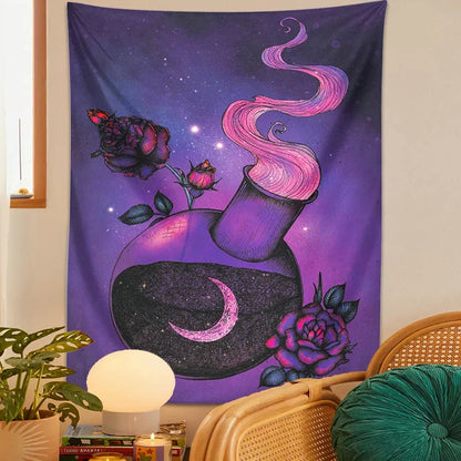 Decobites Purple Rose Magic Tapestry Wall Hanging: Boho Home Decor for Hippie Vibes