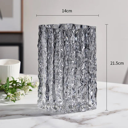 DecorBites™ Clear Ice Vase for Hydroponic Flowers Desk Decor Bouquets Minimalist Floral Arrangement Modern Glass Pot