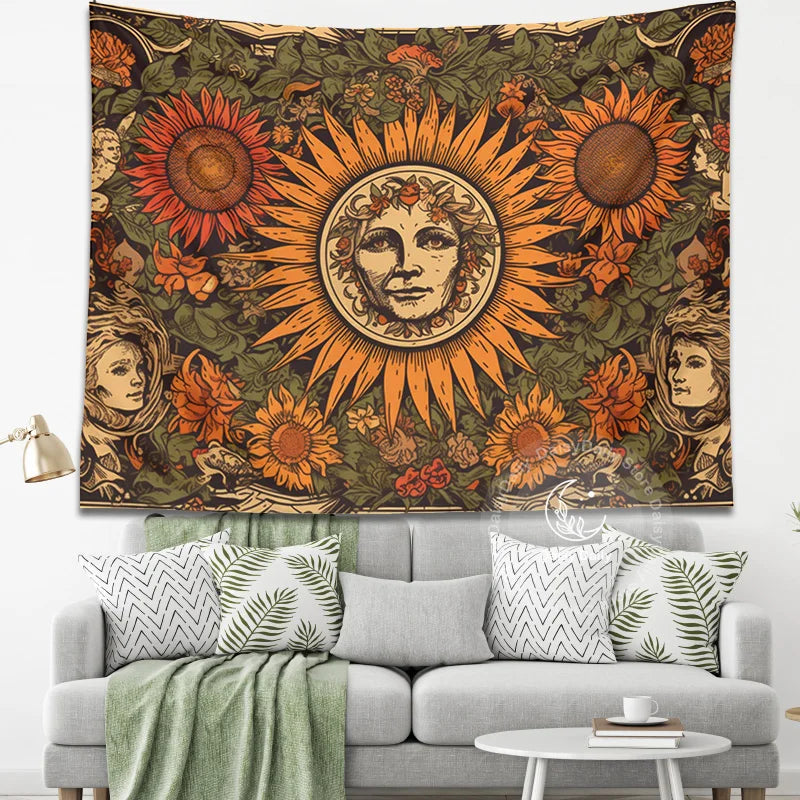 Sunflower Tapestry Wall Hanging Retro Bohemian Floral Decor Cloth by Decobites