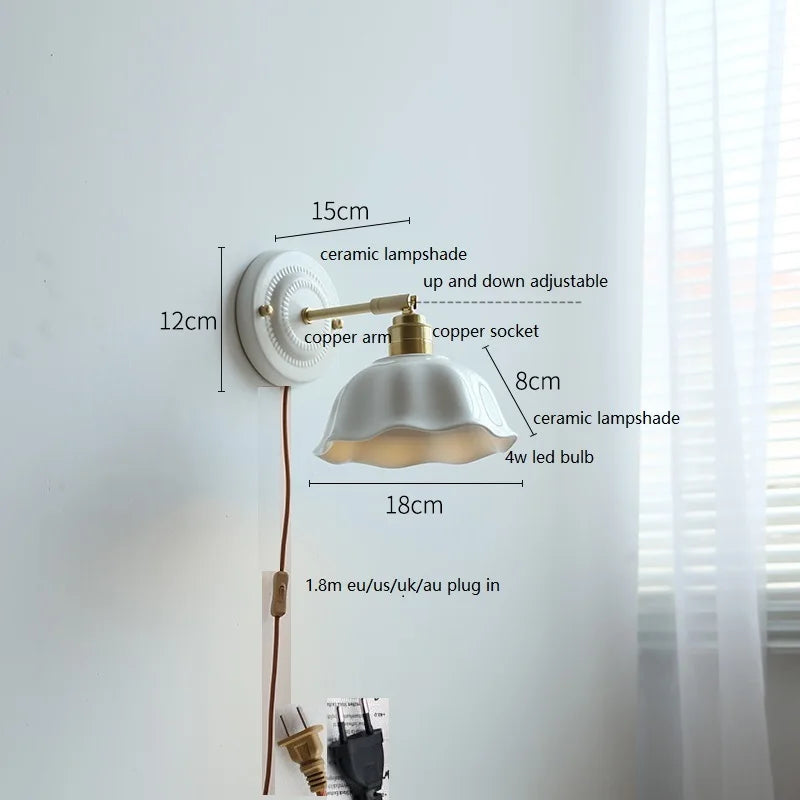 DecorBites™ Ceramic Wall Lamp with Pull Chain Switch & Copper Arm, Nordic Modern LED Fixtures