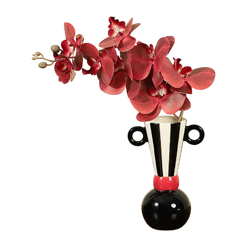 Jarrón de cerámica con rayas geométricas DecorBites™ Decoración para el hogar en blanco y negro