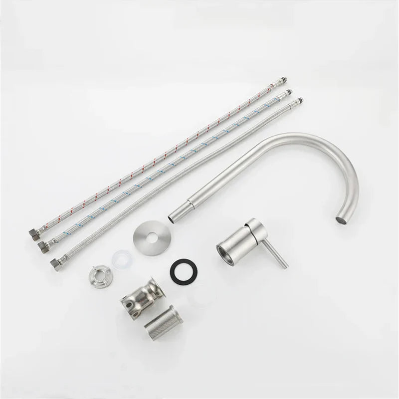 DecorBites™ Brushed Stainless Steel Bathroom Faucet - Deck Mounted Basin Mixer Tap