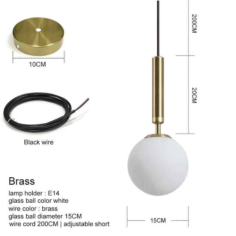 Lámpara colgante de bola de vidrio dorado Decorbites™ para decoración lujosa del comedor y dormitorio