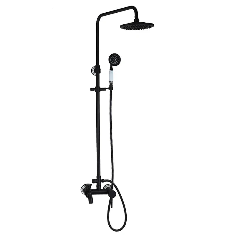 DecorBites™ 8 Inch Matte Black Shower Faucet Set with Hand Spray and Rainfall Head