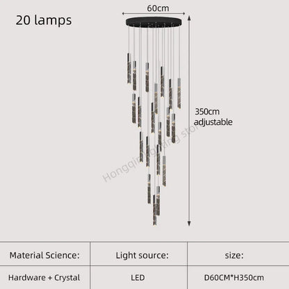 DecorBites™ Gold Crystal Stairs Chandelier Luxe LED Pendant Light Luxury Indoor Lighting