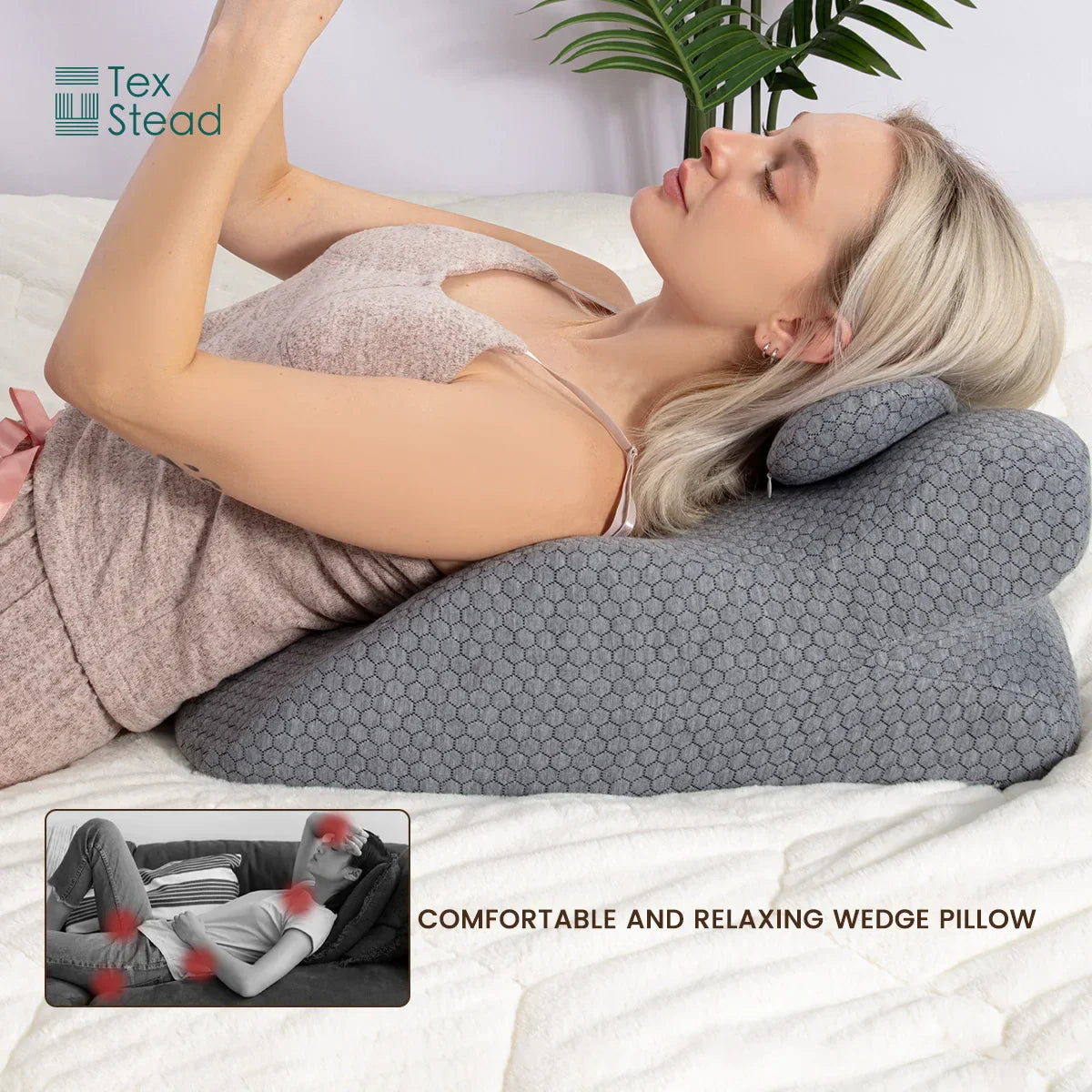 Decobites Memory Foam Bed Wedge Pillow for Back and Neck Pain Relief