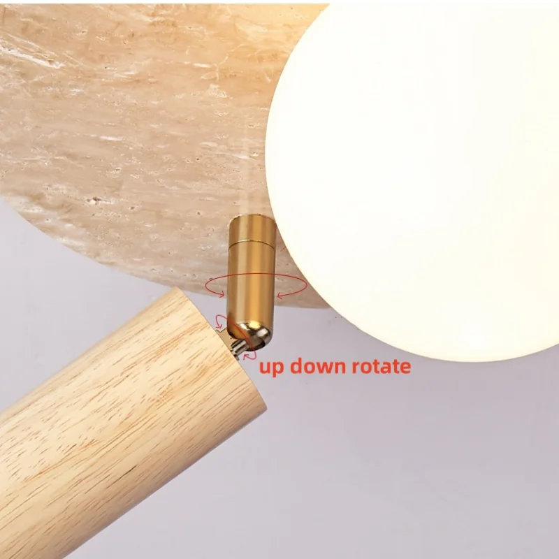 DecorBites™ LED Rotatable Ceiling Lamp White Glass Yellow Travertine Wood Nordic Modern