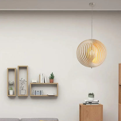 DecorBites™ Japanese Moon Pendant Light Wood Chandelier for Home Decoration