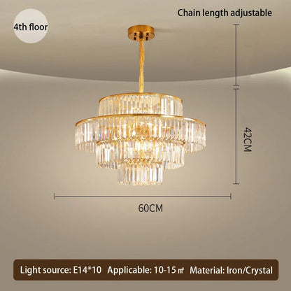DecorBites™ Golden Crystal Chandelier Pendant Light for Luxurious Living Room, Dining Room, Bedroom