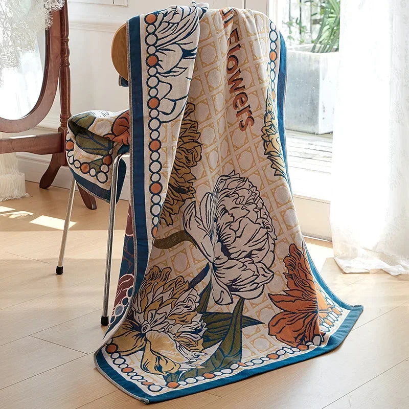 منشفة حمام ديكوربايتس™ قطنية شاشية بنقشة طاووس - ناعمة، لطيفة على البشرة، سريعة الجفاف - 90×180 سم