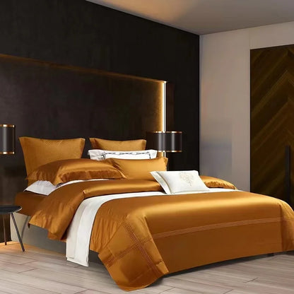 طقم مفروشات فندقية فاخرة من القطن المصري DecorBites™ 1000TC: غطاء لحاف، طقم ملاءات، أكياس وسائد