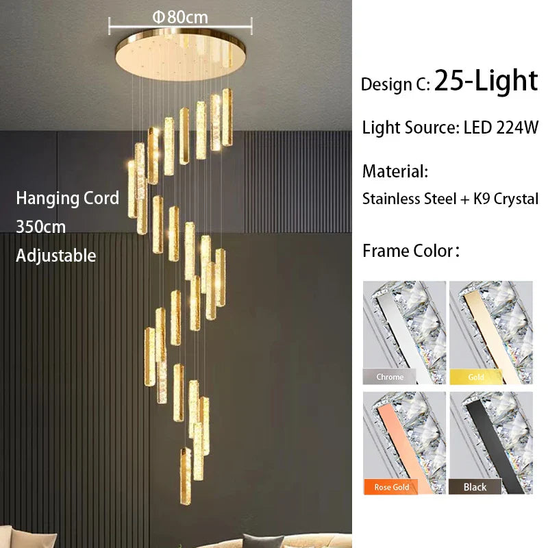 DecorBites™ Large Crystal Luxury Chandelier for Living Room Dining Hall Stair Suspension