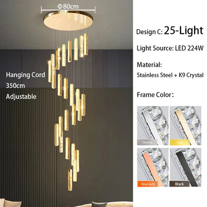 DecorBites™ Large Crystal Luxury Chandelier for Living Room Dining Hall Stair Suspension