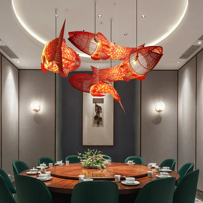 DecorBites™ Bamboo Fish Pendant Light: Chinese Style Chandelier for Modern Living Room Decor