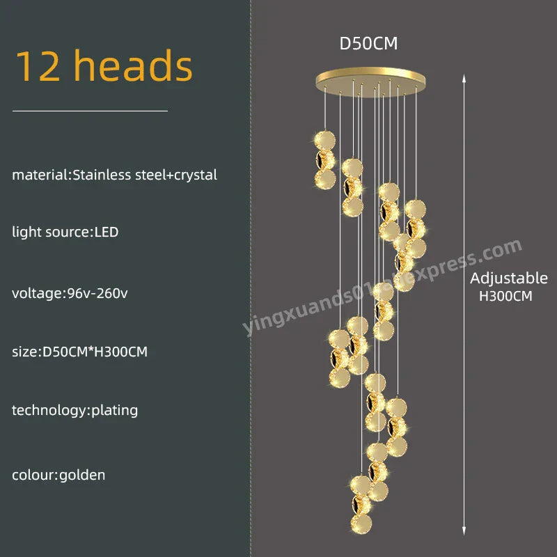 DecorBites™ Gold Crystal Chandeliers LED Pendant Lamp for Modern Living Spaces