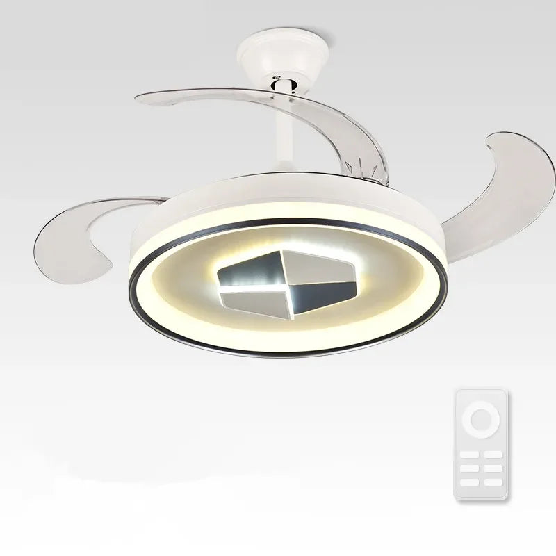 DecorBites™ Invisible LED Chandelier Ceiling Fan: Modern Resin Décor, Circular Design, Hotel Living Room