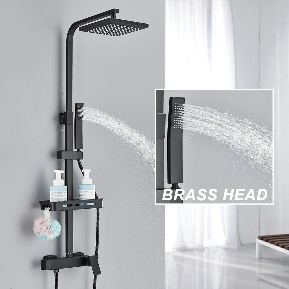 DecorBites™ Black Rainfall Shower Faucet Set with Bathtub Tap and Height Adjust Shower Mixer