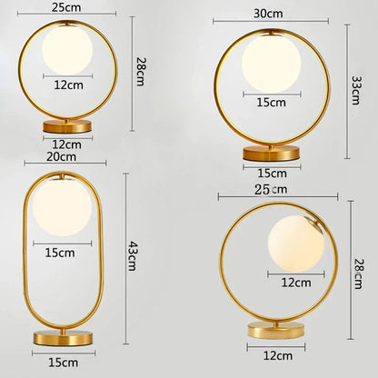 DecorBites™ LED Brass Glass Table Lamp for Bedside Reading Desk - Modern Round Ring Design