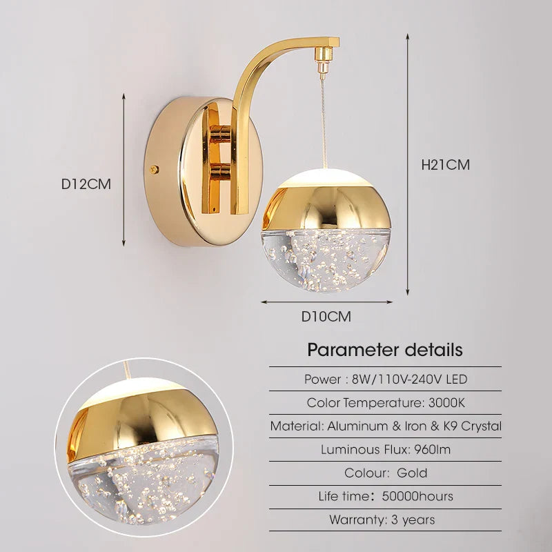 DecorBites™ Gold Crystal Bubble Wall Sconce Light for Home Bedroom Decor