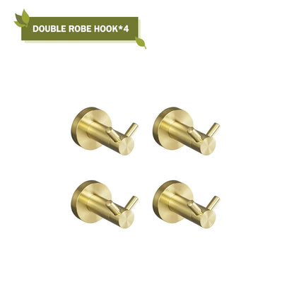 DecorBites™ Brushed Gold Bathroom Accessories Set: Wall Mount Shelf, Toilet Paper Holder, Towel Bar, Robe Hook