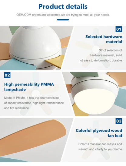 DecorBites™ Kids Ceiling Fan with Light and Remote Control, 3-Speed, 5-Blade Helicopter Design