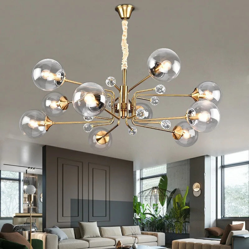 DecorBites™ Glass Bubble Chandelier: Luxury LED Glass Ball Suspension Lamp for Living Room, Bedroom, and Shop