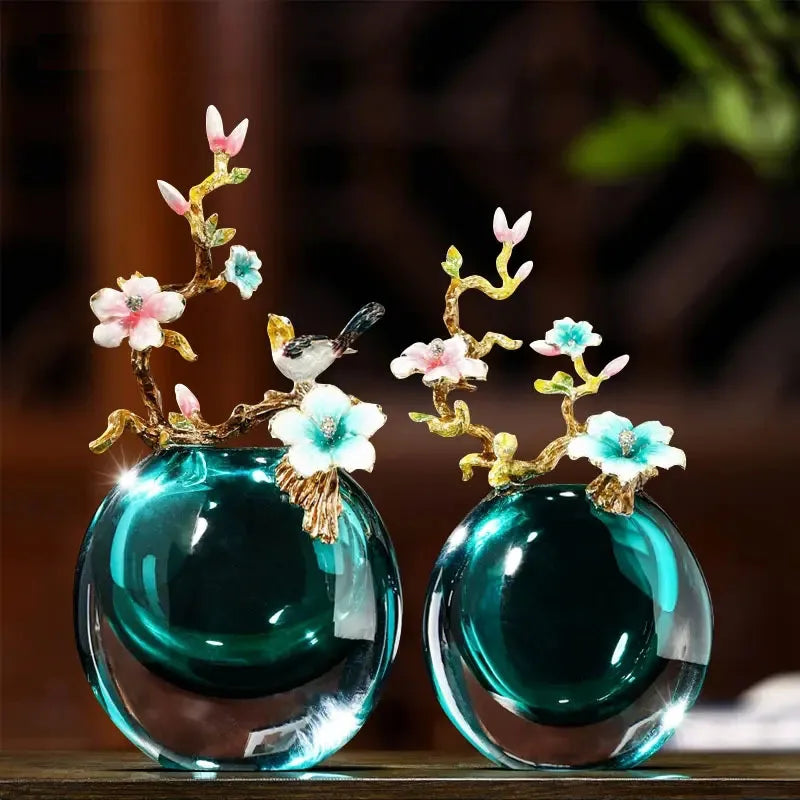 DecorBites™ Enamel Small Ornaments & Glass Vases: New Chinese Style Home Decor for Living Room