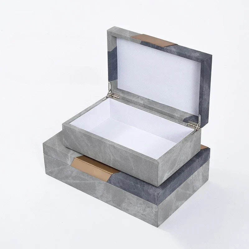 DecorBites™ Grey Marble Pattern Leather Storage Box Jewelry Container Desktop Organizer