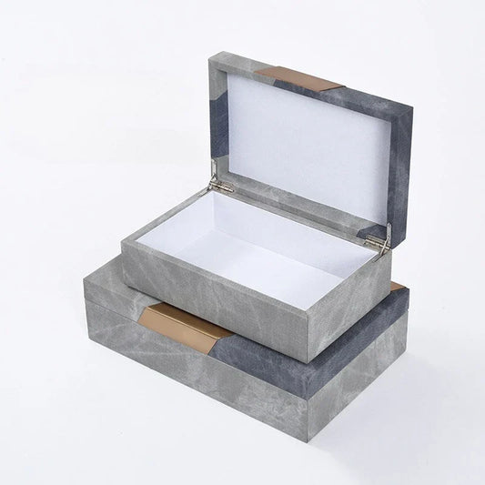 DecorBites™ Grey Marble Pattern Leather Storage Box Jewelry Container Desktop Organizer