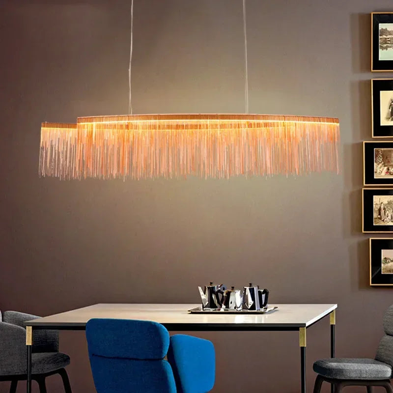 DecorBites™ LED Aluminum Tassel Chandelier: Modern Dimmable Light for Living Room, Hotel, Hall