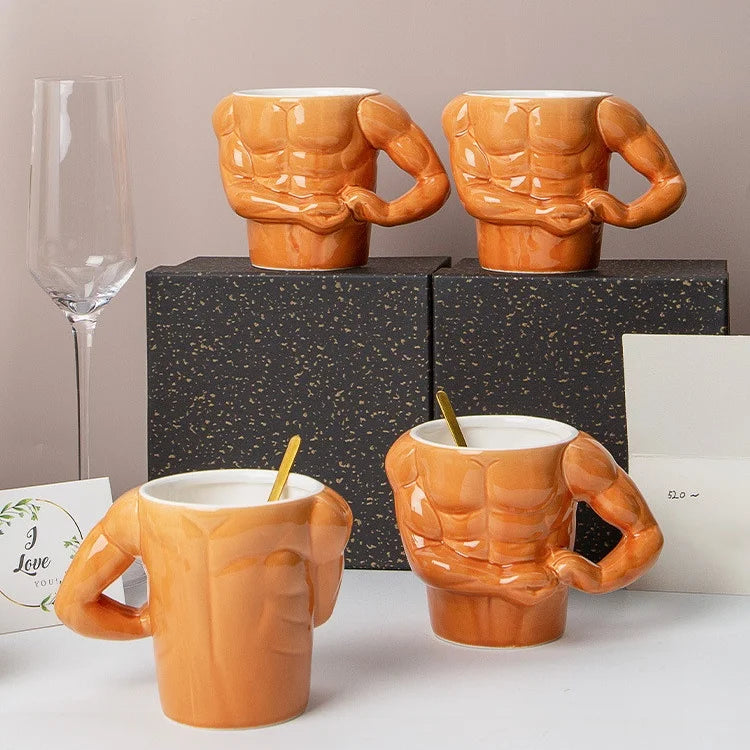 Creative Ceramic Pectorales Mugs Home Breakfast Milk Coffee Mug Water Cups Boys Gym Trainer UP YOU  Funny Gift Mugs Holiday Gift