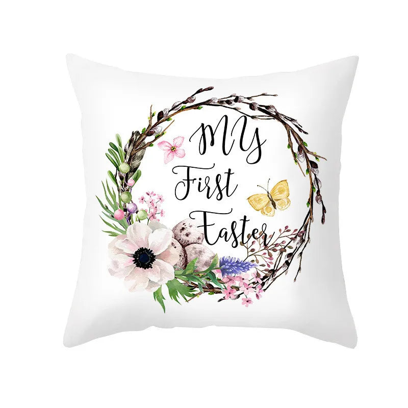DecorBites™ Easter Egg Bunny Flower Birds Sofa Pillow Cover