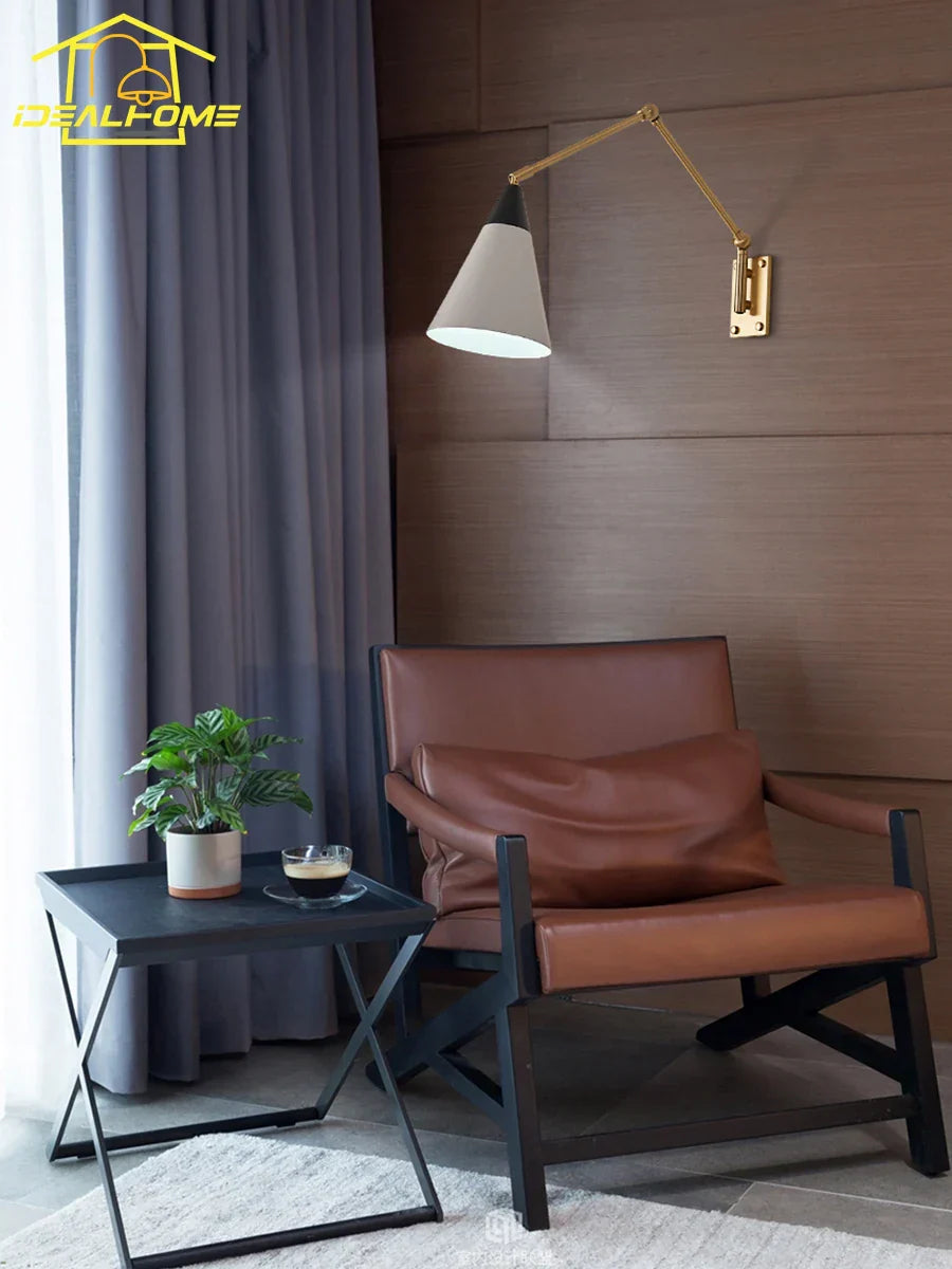 DecorBites™ Gold Lustre Copper Swing Arm Wall Lamp LED E27 for Villa Bedroom Study