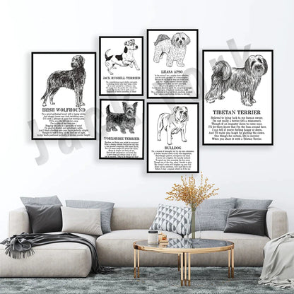 DecorBites™ Cozy Canine Collection: Dog Poetry Poster featuring Lhasa, Sheepdog, Terrier, Bulldog, Tibetan, Yorkie