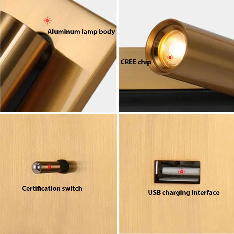 DecorBites™ LED Wall Sconce Adjustable Reading Light for Hotel Bedroom, USB Charging