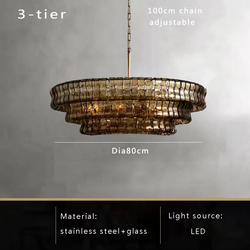 DecorBites™ Brown Glass Pendant Lights for Dining Table Chandelier, Oval Clear Round Suspension Lamp