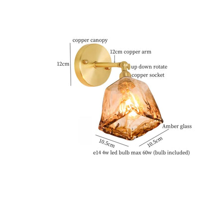 DecorBites™ مصباح حائط LED زجاجي كهرماني لغرفة النوم بإضاءة نحاسية بسيطة