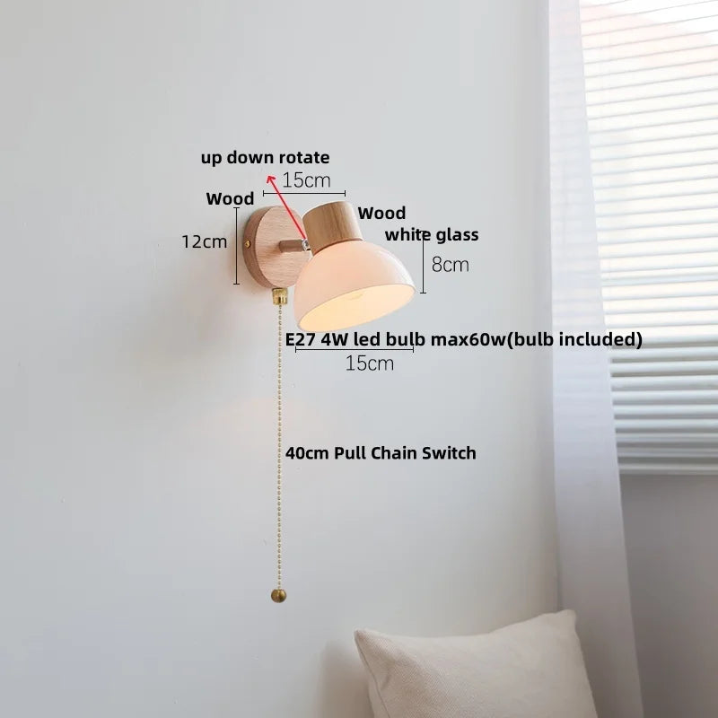 DecorBites™ مصباح حائط LED زجاجي كهرماني حديث من الخشب مع سلسلة سحب وإضاءة سلم