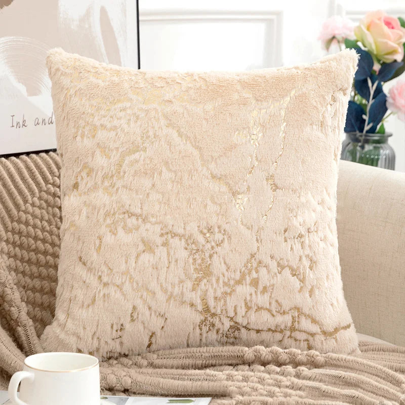 DecorBites™ Golden Fur Cushion Cover White 43x43 - Luxury Home Decor Pillow Case
