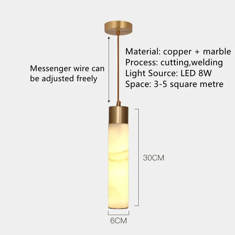 مصباح معلق LED نحاسي من DecorBites™: مصباح حديث من الرخام برأس واحد لغرفة النوم والمطعم والممر