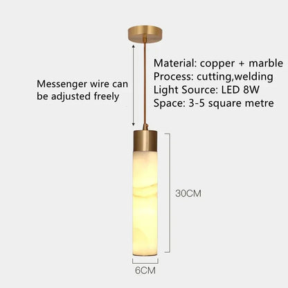 مصباح معلق LED نحاسي من DecorBites™: مصباح حديث من الرخام برأس واحد لغرفة النوم والمطعم والممر