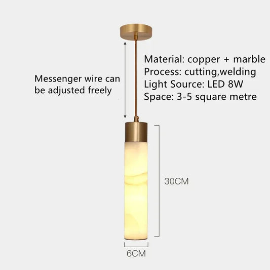 مصباح معلق LED نحاسي من DecorBites™: مصباح حديث من الرخام برأس واحد لغرفة النوم والمطعم والممر